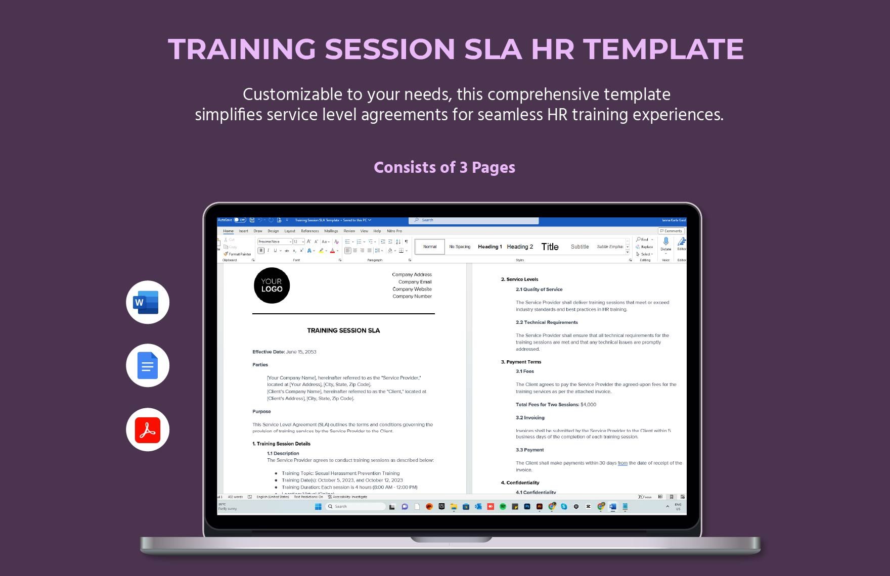 Training Session SLA HR Template