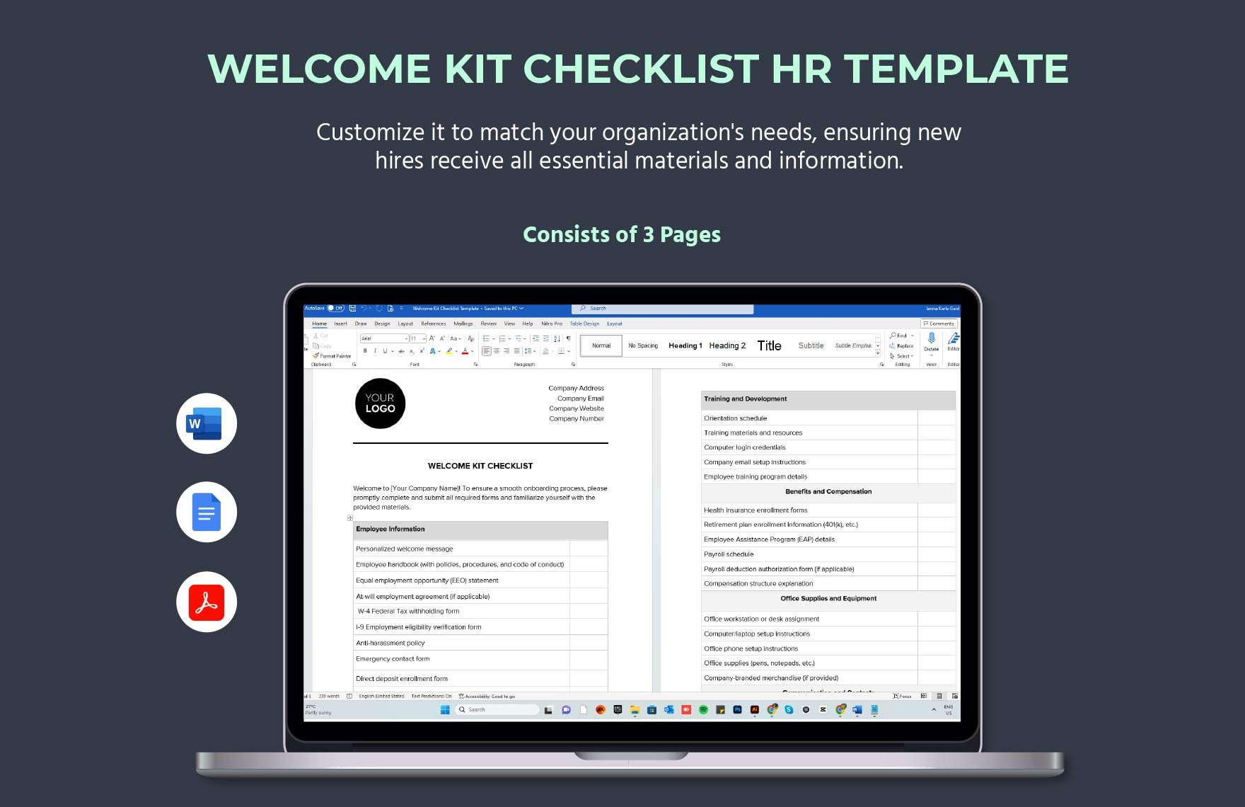Welcome Kit Checklist HR Template in Word, Google Docs, PDF