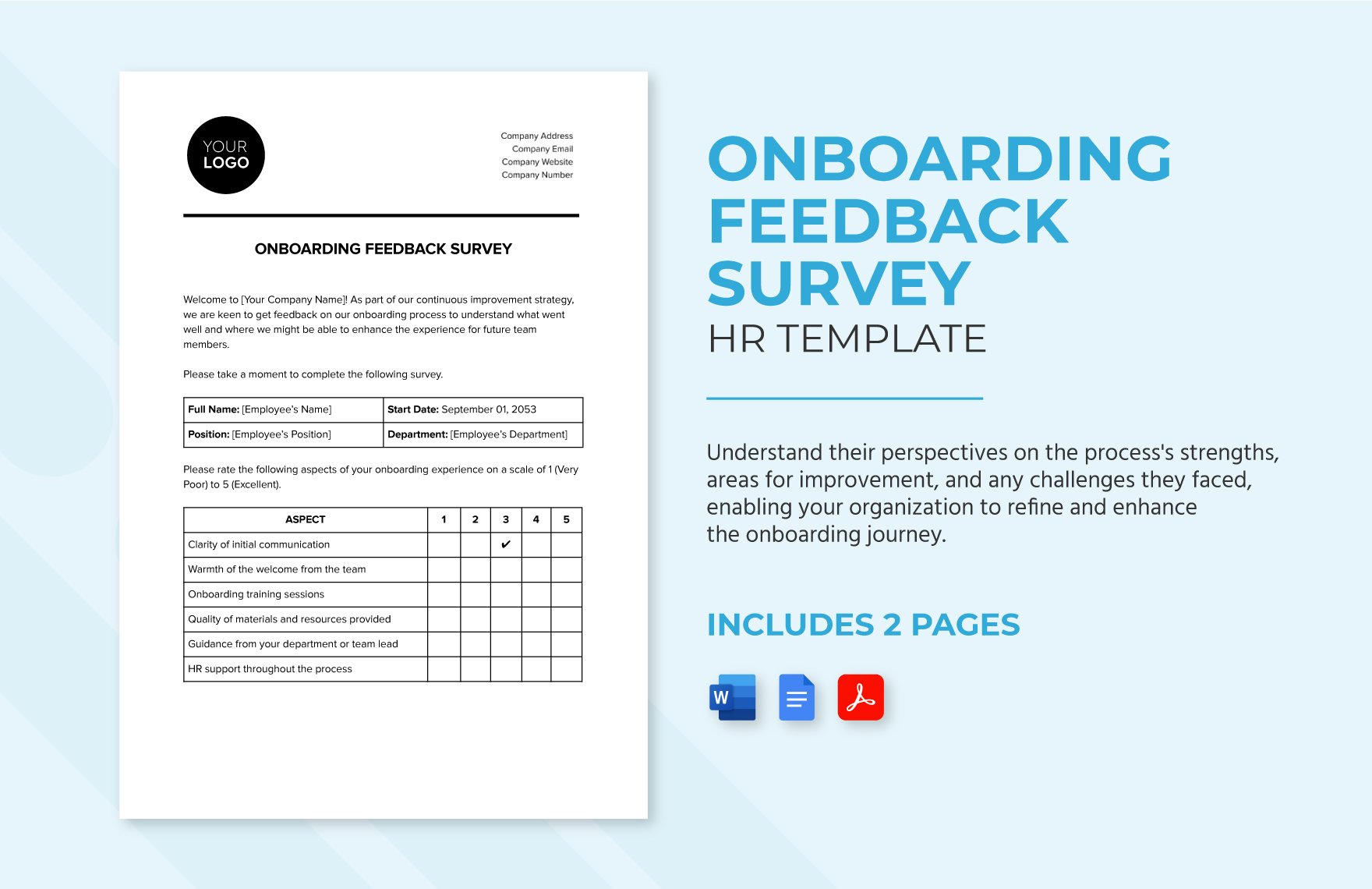 Onboarding Feedback Survey HR Template