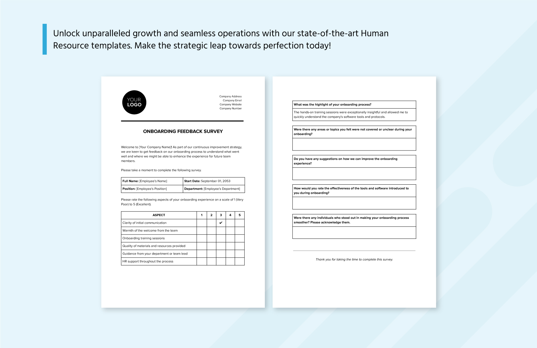 Onboarding Feedback Survey HR Template in PDF Word Google Docs