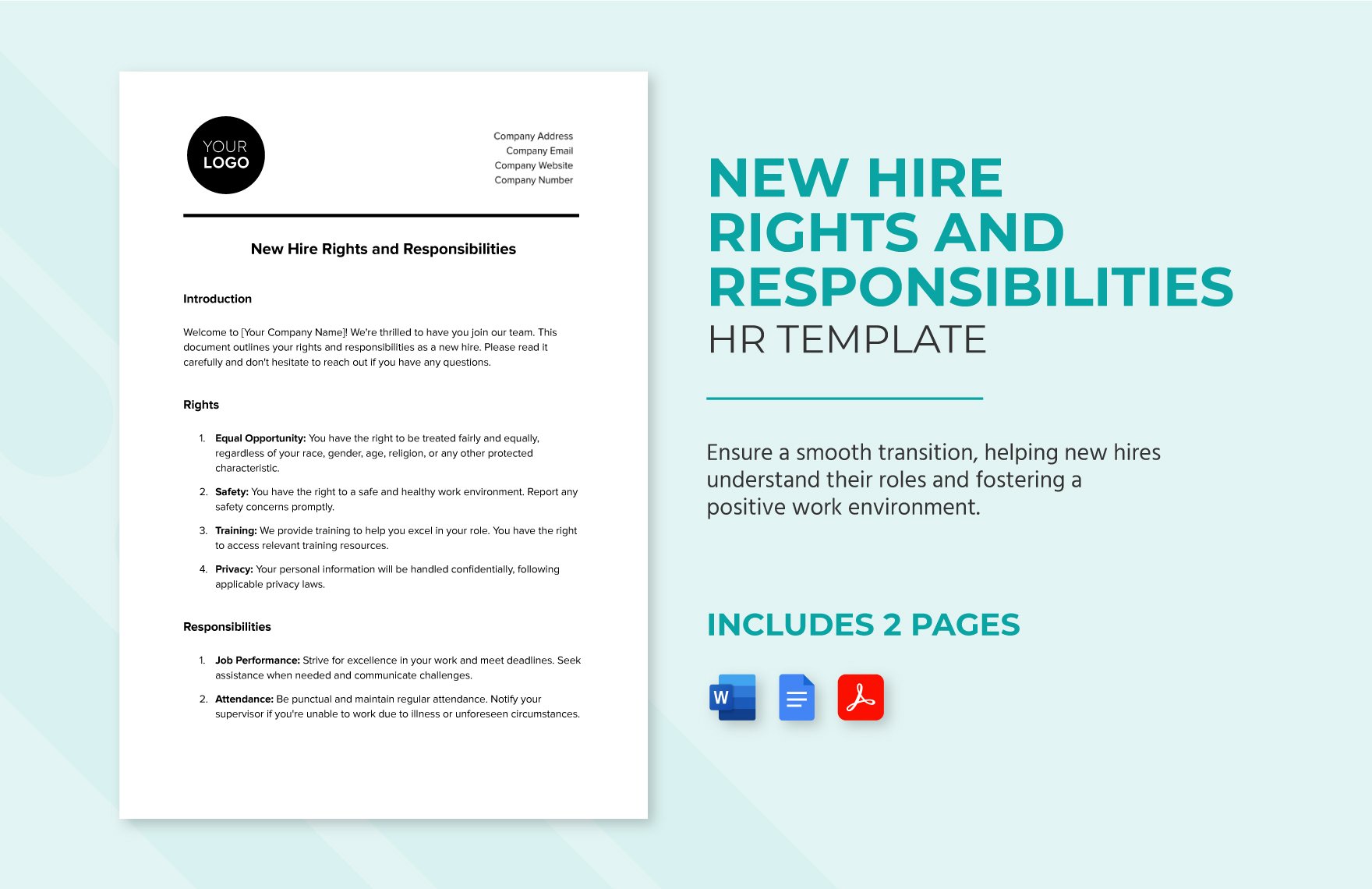 New Hire Rights and Responsibilities HR Template in Word, Google Docs, PDF