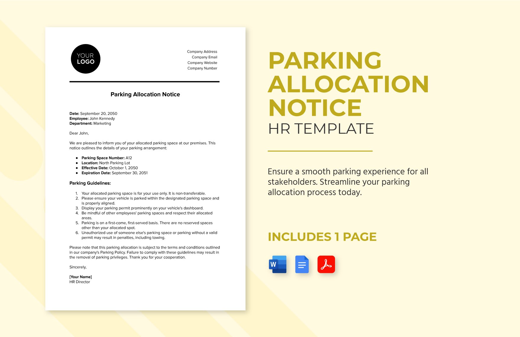Parking Allocation Notice HR Template in Word, Google Docs, PDF
