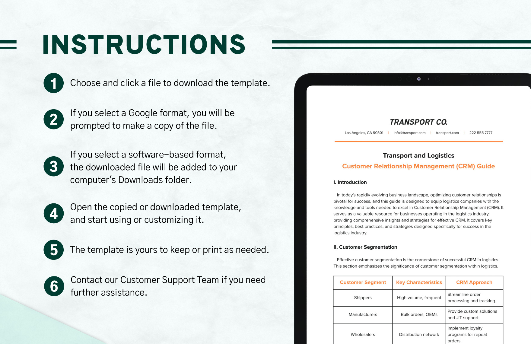 Transport and Logistics Customer Relationship Management (CRM) Guide Template