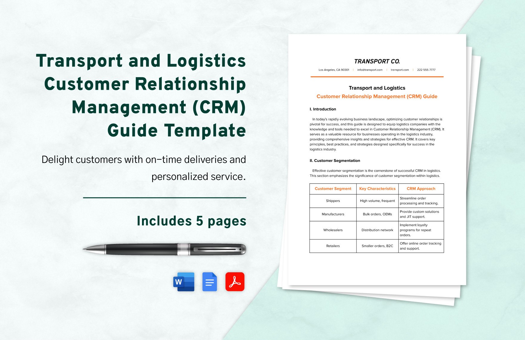 Transport and Logistics Customer Relationship Management (CRM) Guide Template in Word, Google Docs, PDF