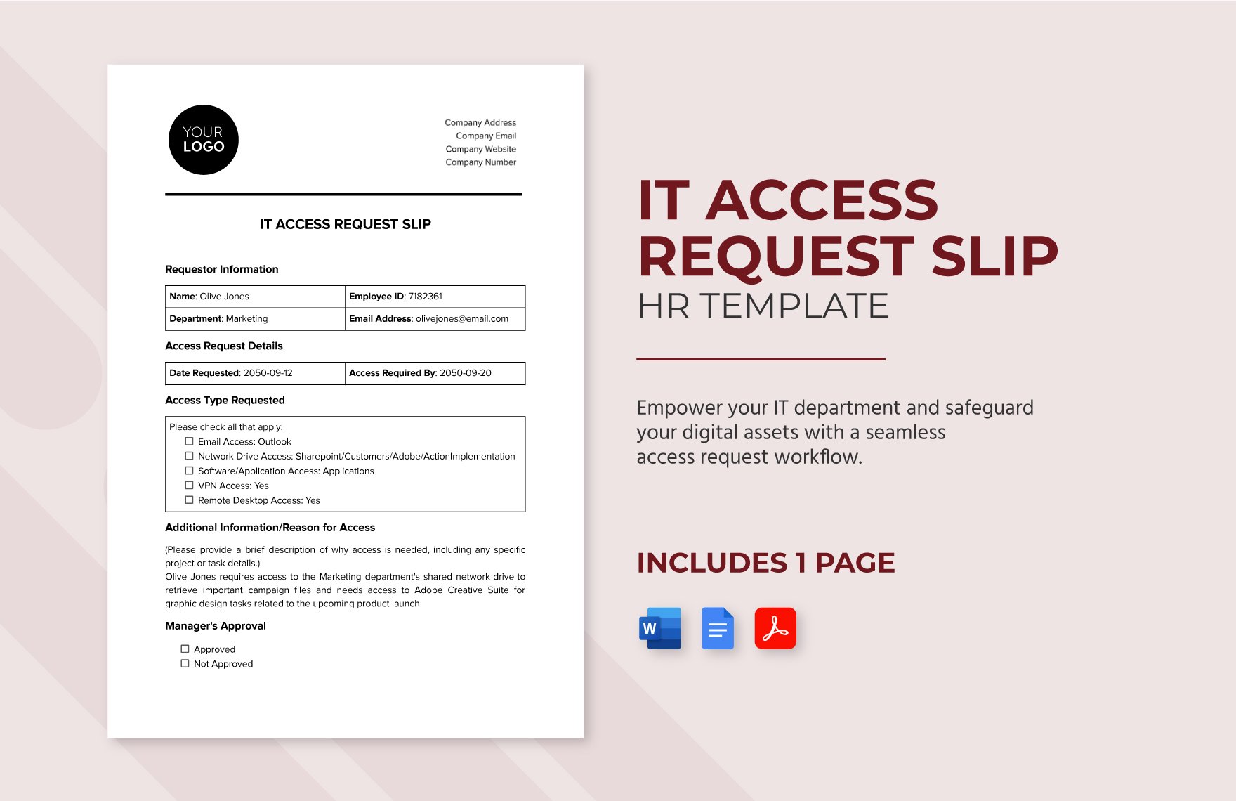IT Access Request Slip HR Template in Word, Google Docs, PDF