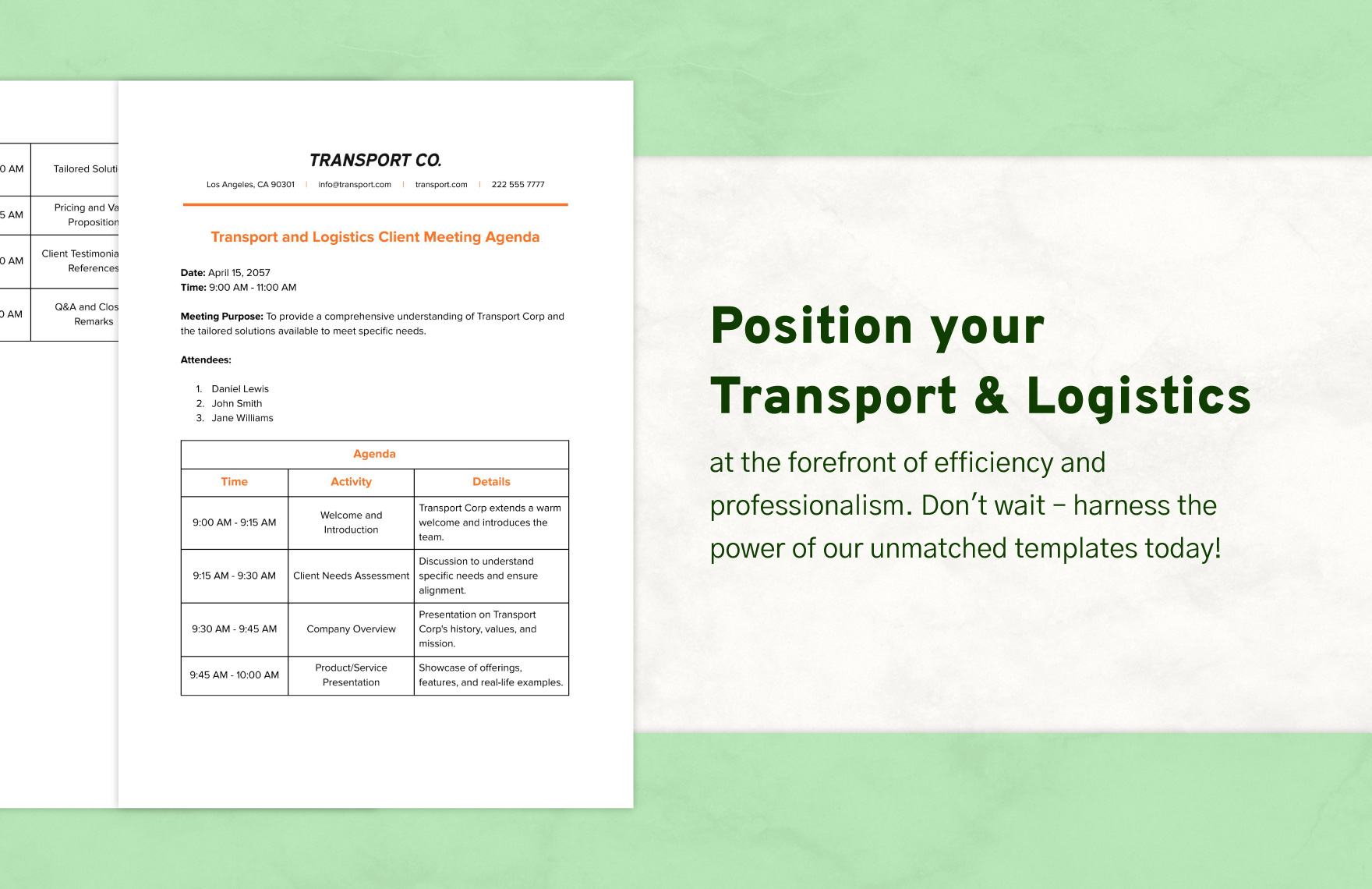 Transport and Logistics Client Meeting Agenda Template