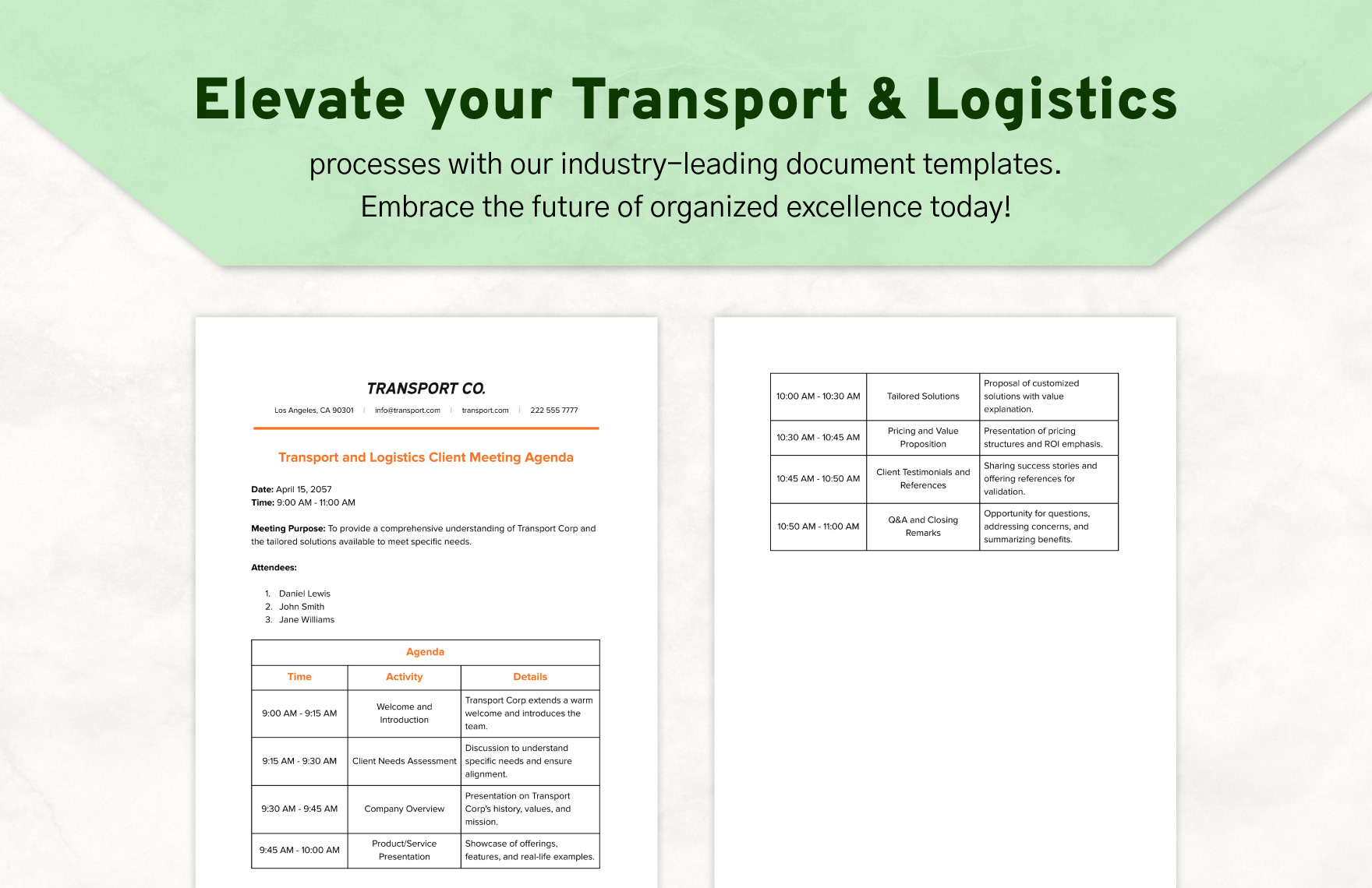 Transport and Logistics Client Meeting Agenda Template