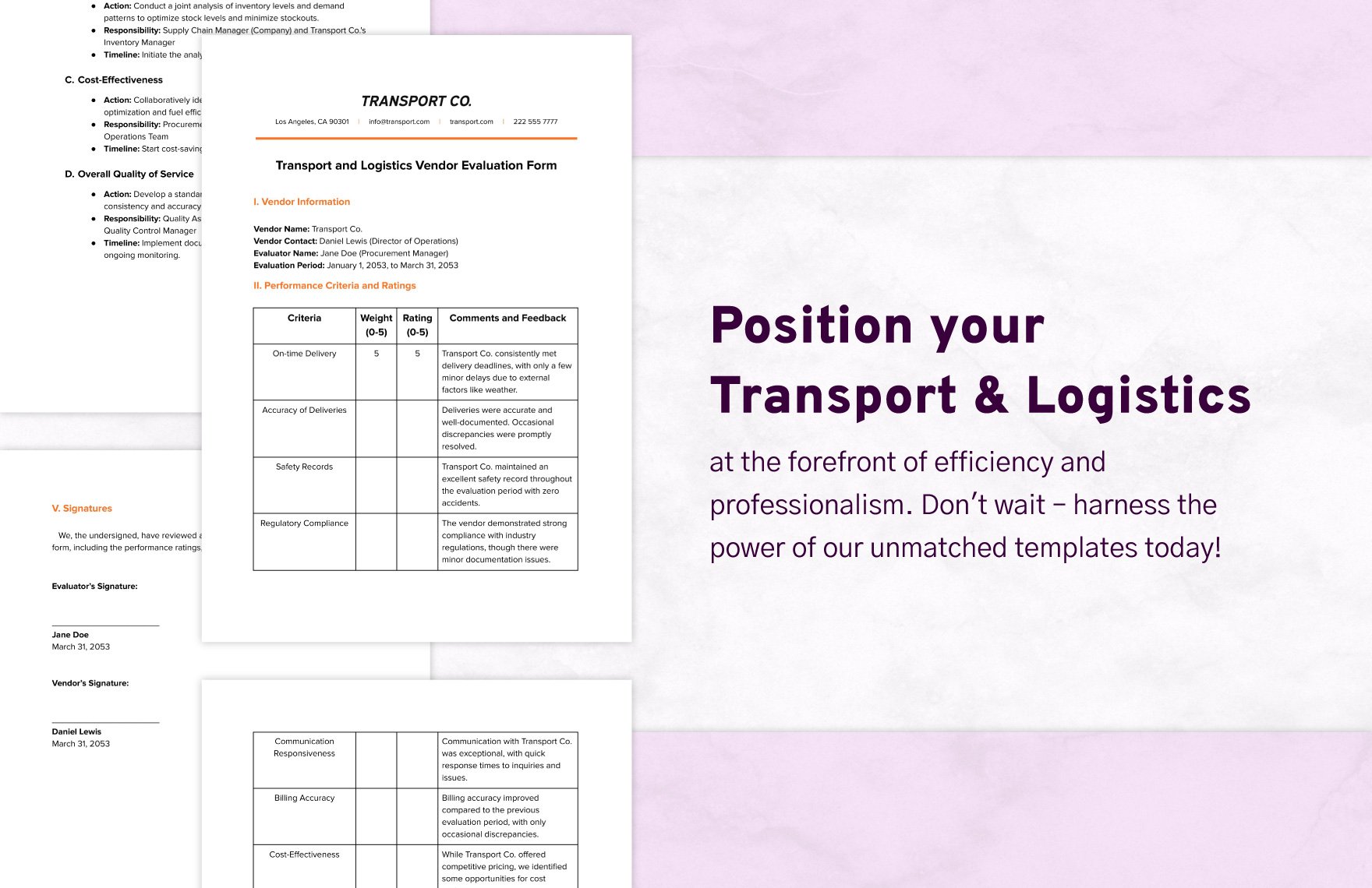 Transport and Logistics Vendor Evaluation Form Template