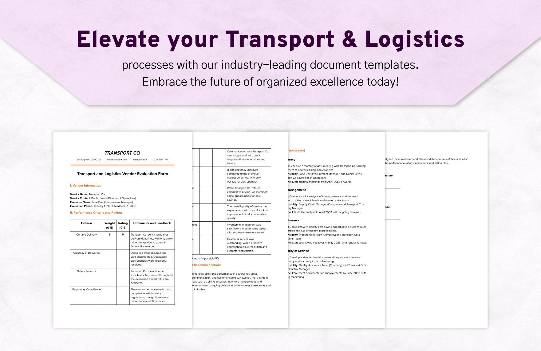 Transport and Logistics Vendor Evaluation Form Template