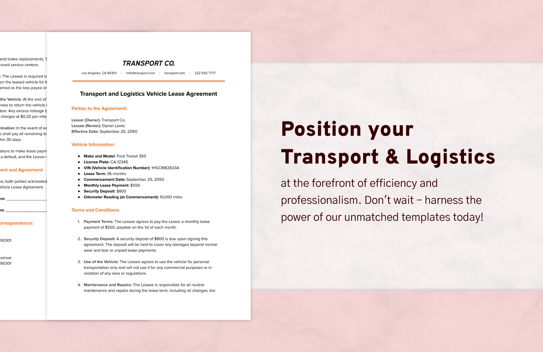 Transport and Logistics Vehicle Lease Agreement Template