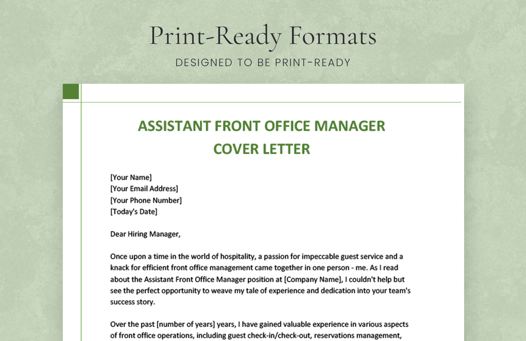 Assistant Front Office Manager Cover Letter
