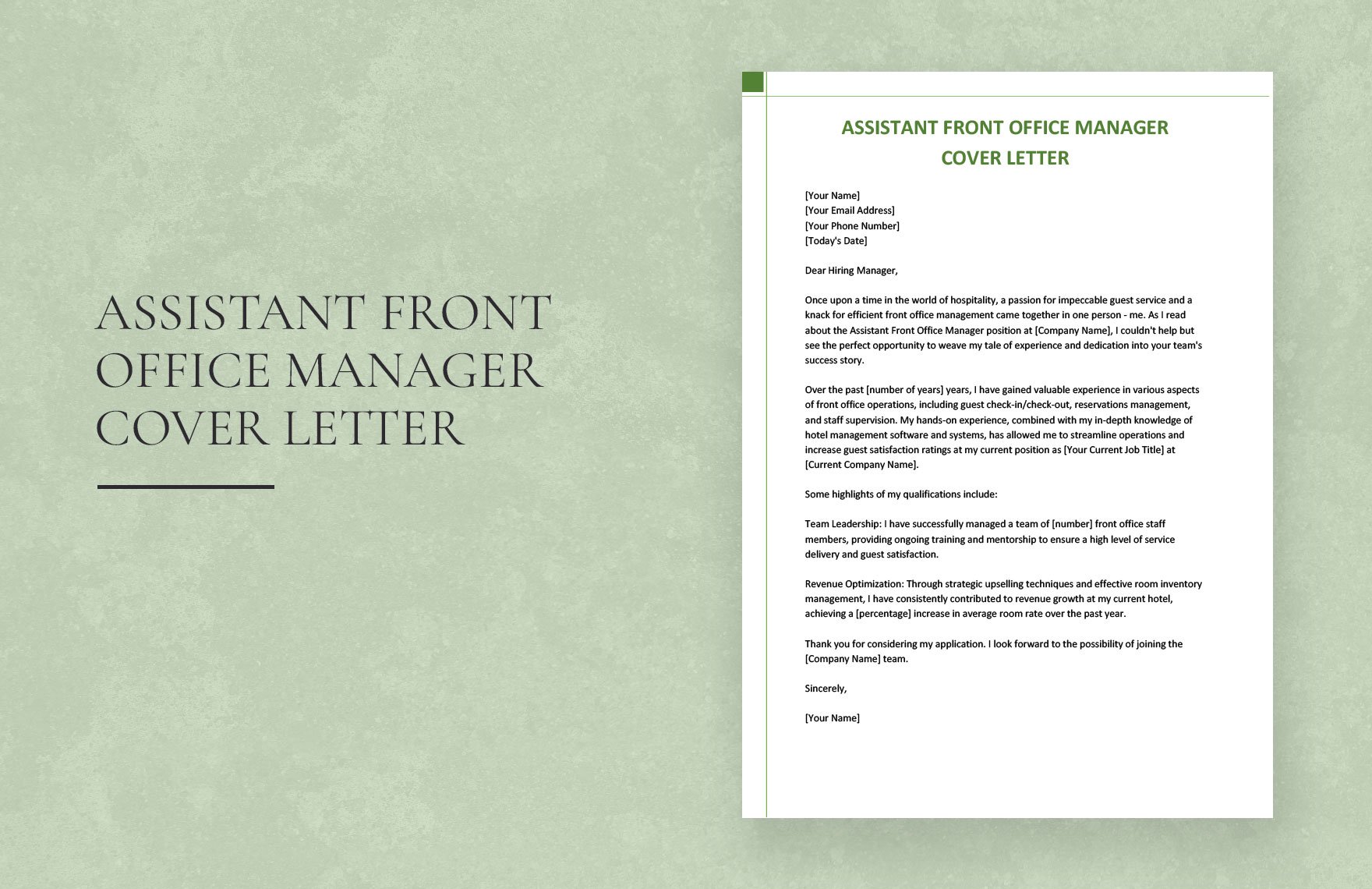Assistant Front Office Manager Cover Letter