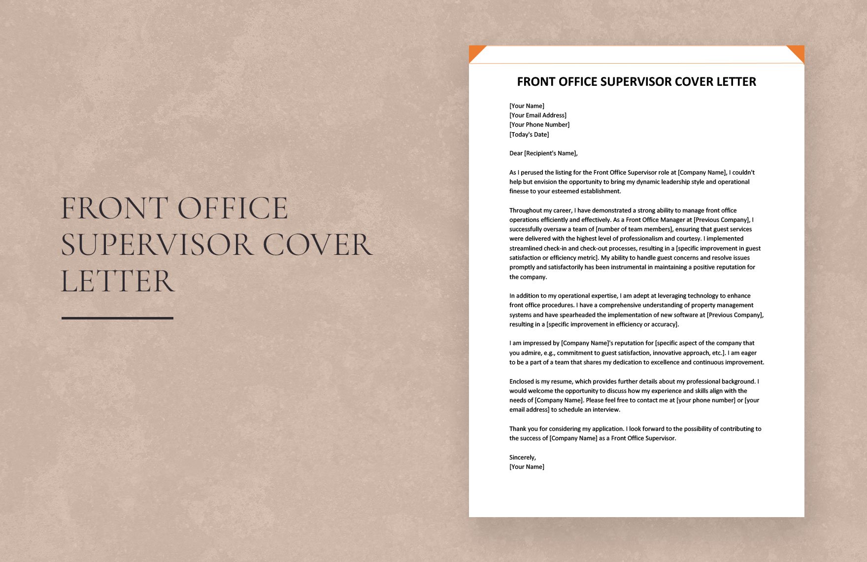 Front Office Supervisor Cover Letter