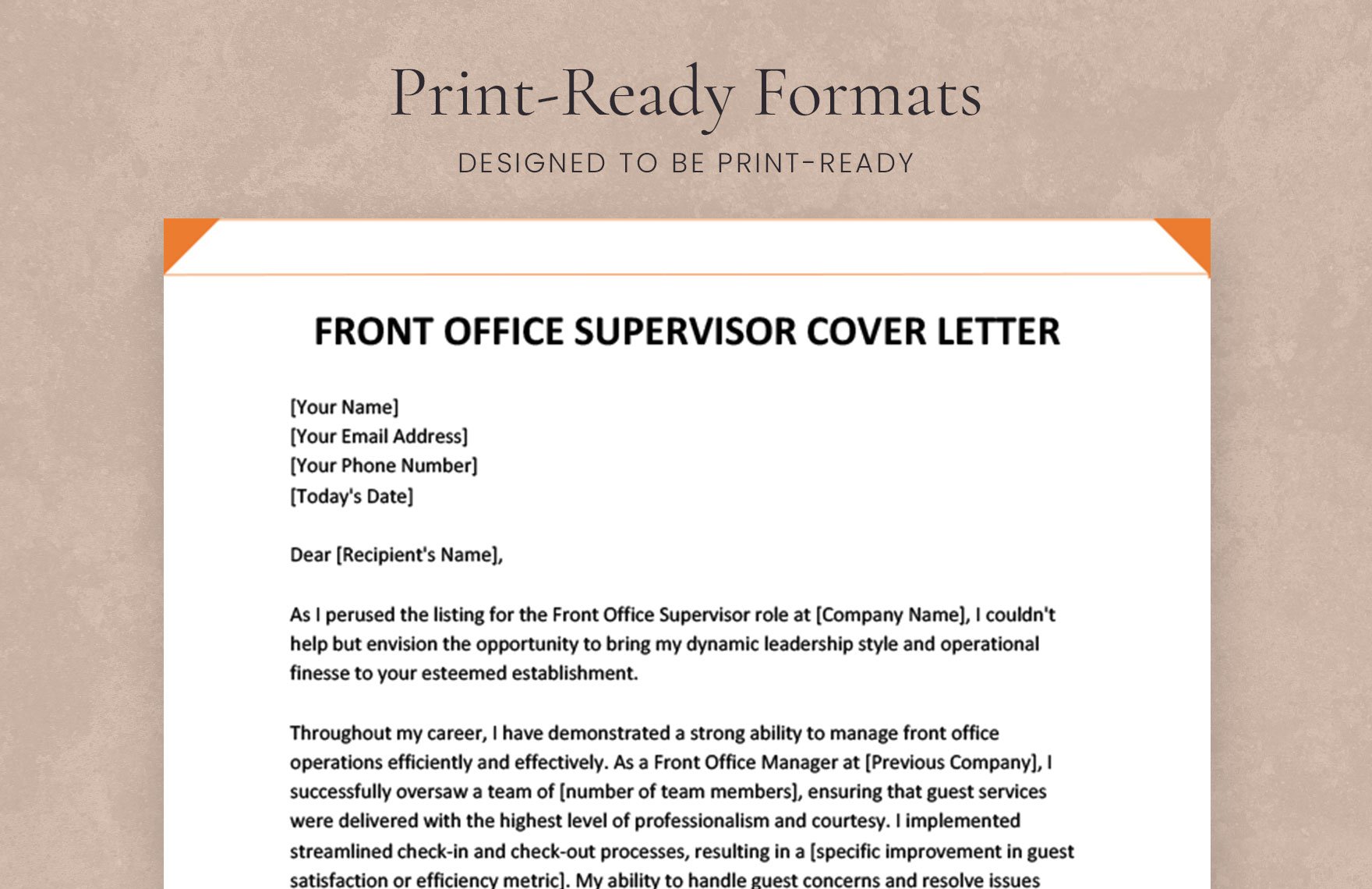 Front Office Supervisor Cover Letter