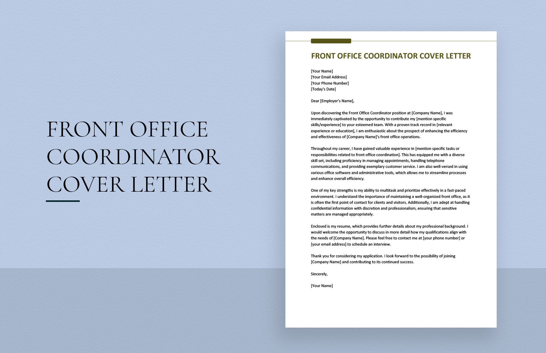 Front Office Coordinator Cover Letter