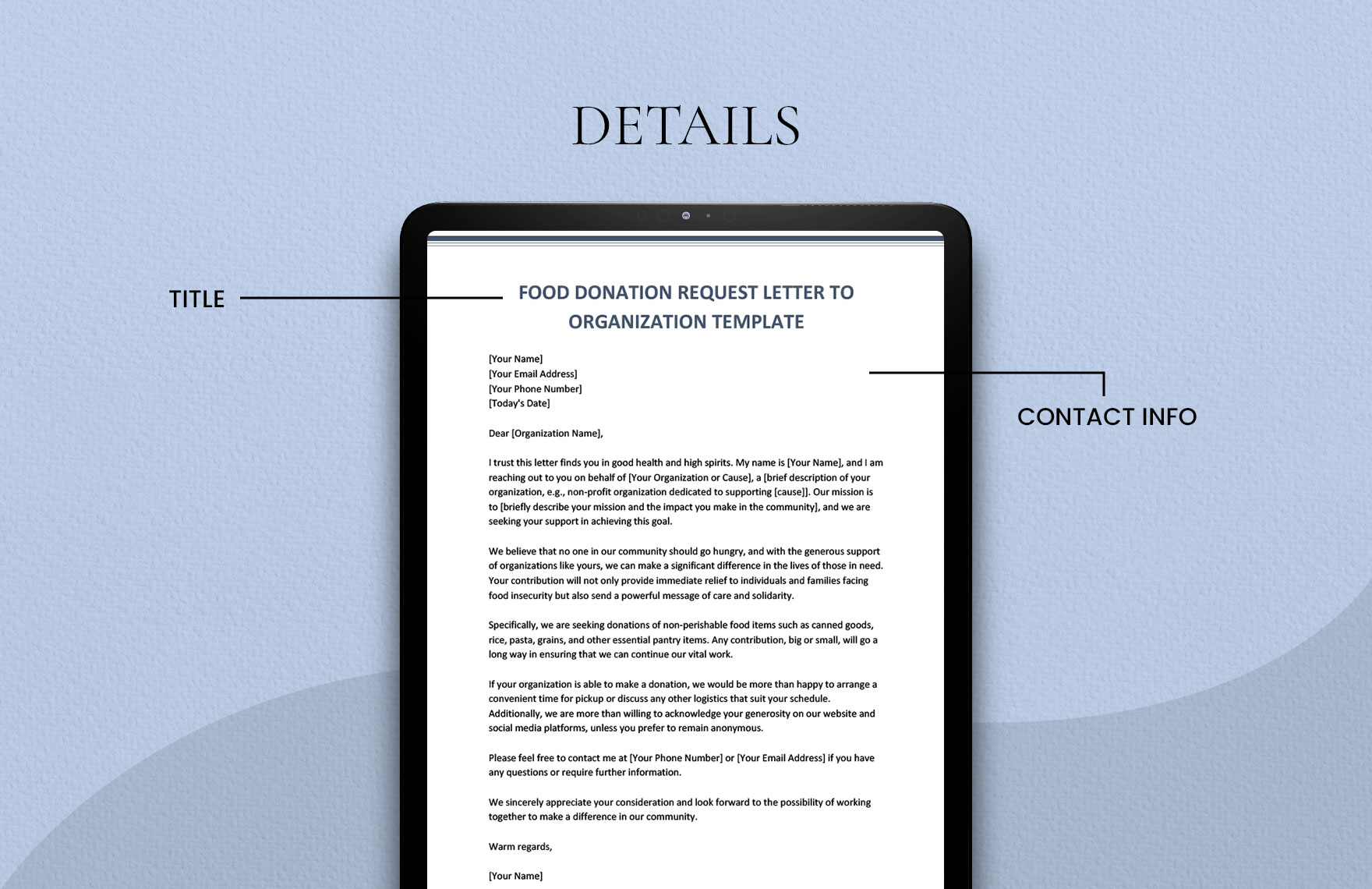 Food Donation Request Letter to Organization Template