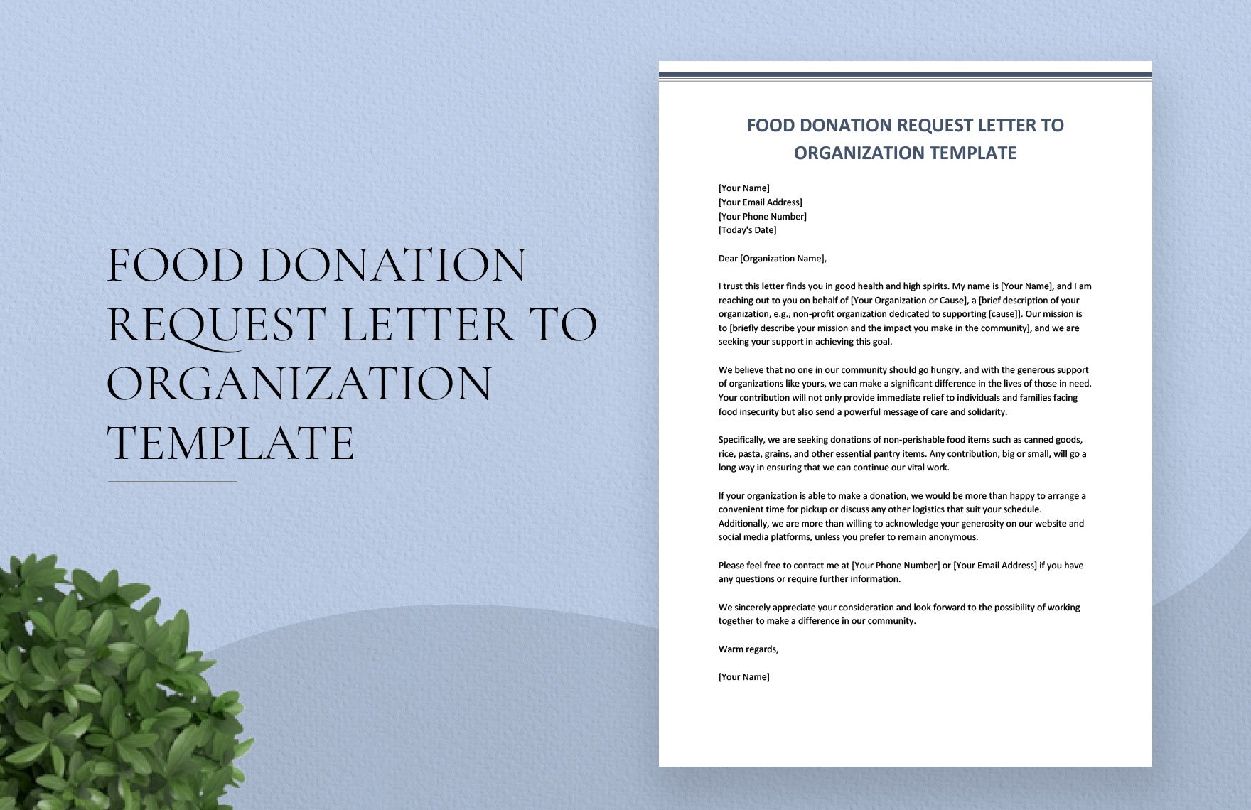 Food Donation Request Letter to Organization Template
