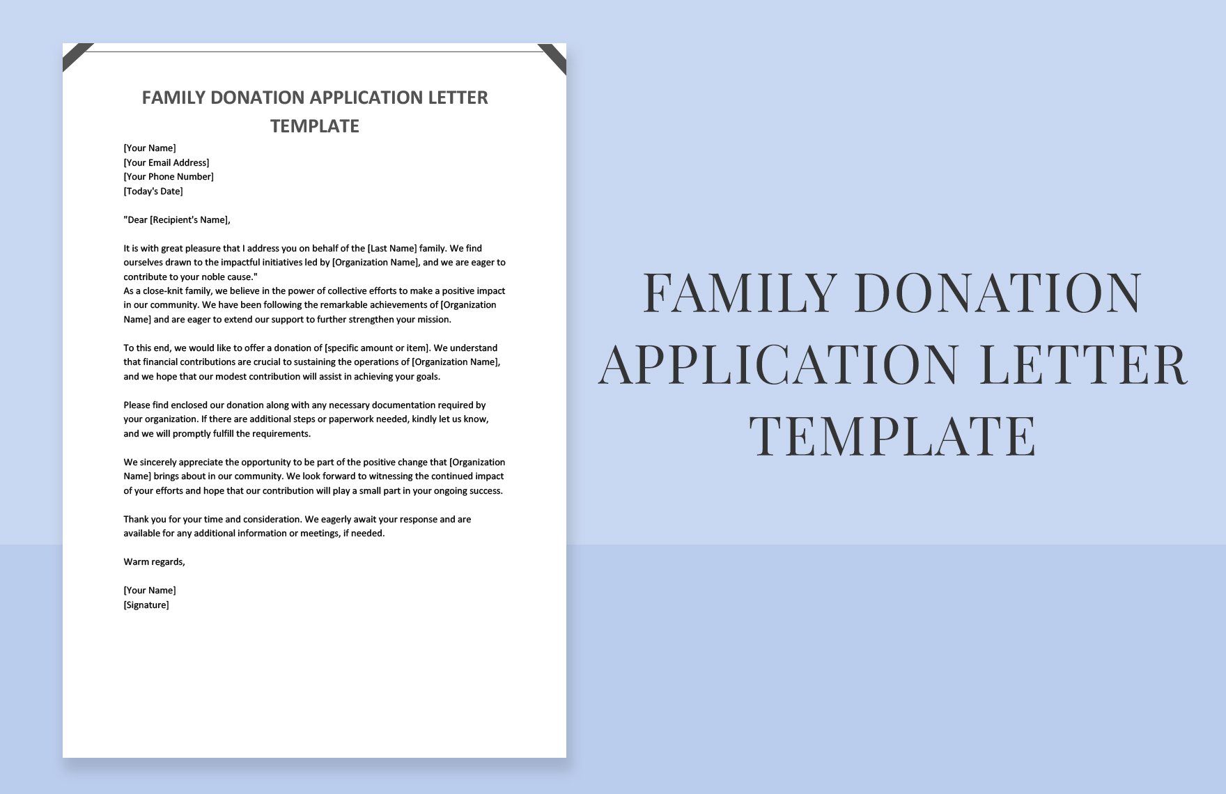Family Donation Application Letter Template