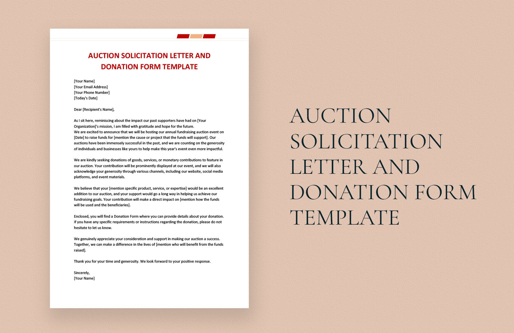 Auction Solicitation Letter and Donation Form Template