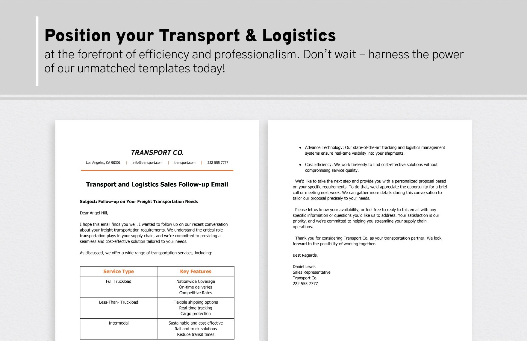 Transport and Logistics Sales Follow-up Email Template