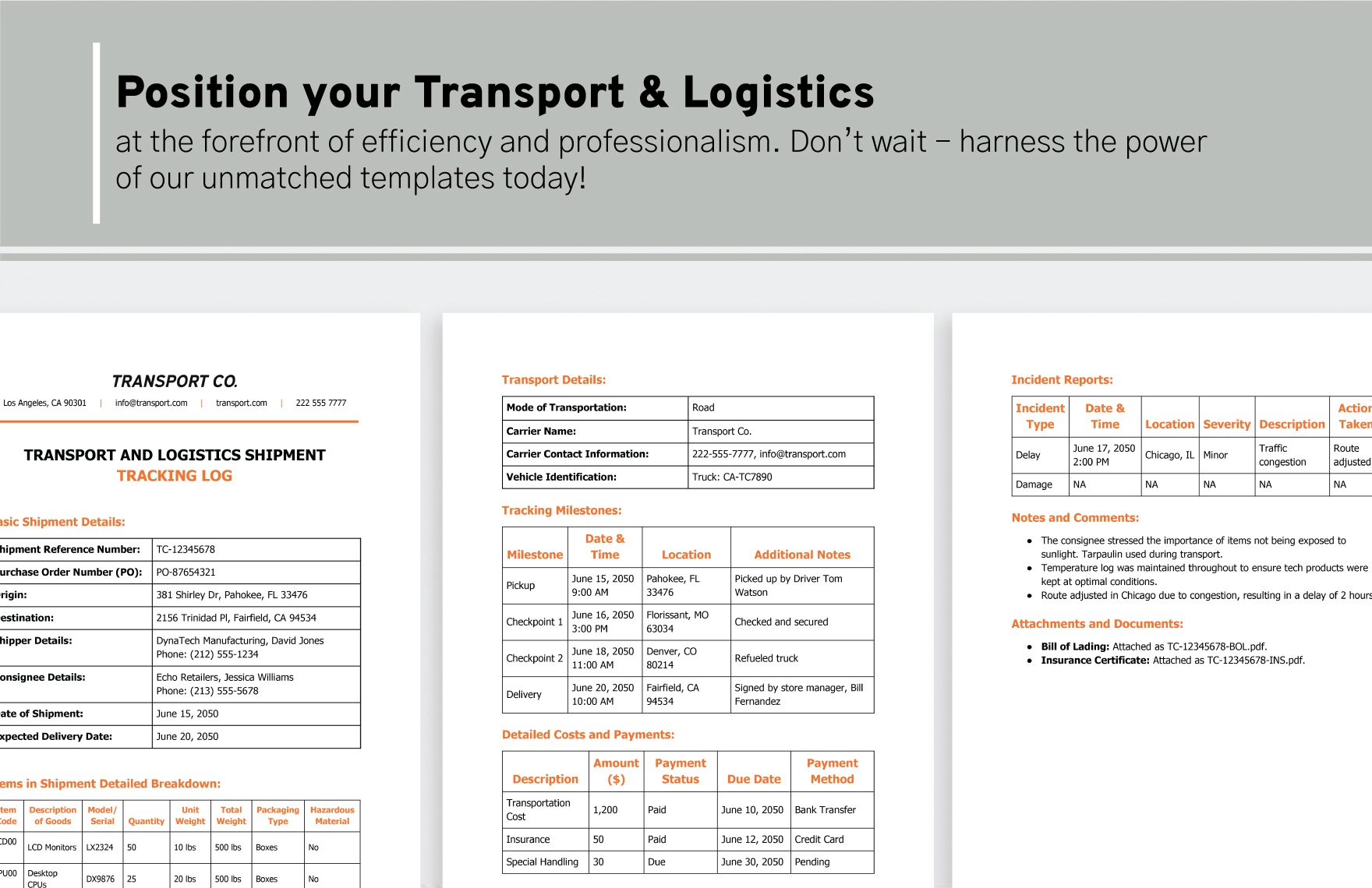 Transport and Logistics Shipment Tracking Log Template