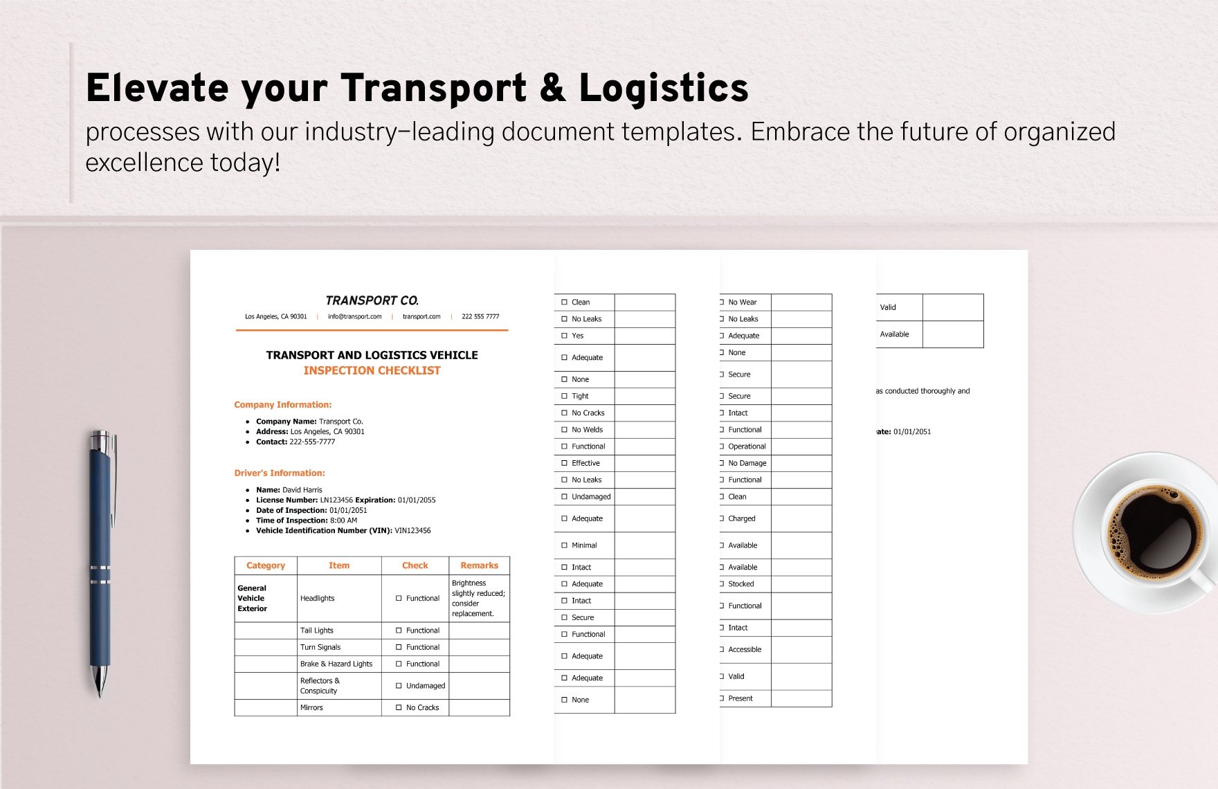 Transport and Logistics Vehicle Inspection Checklist Template