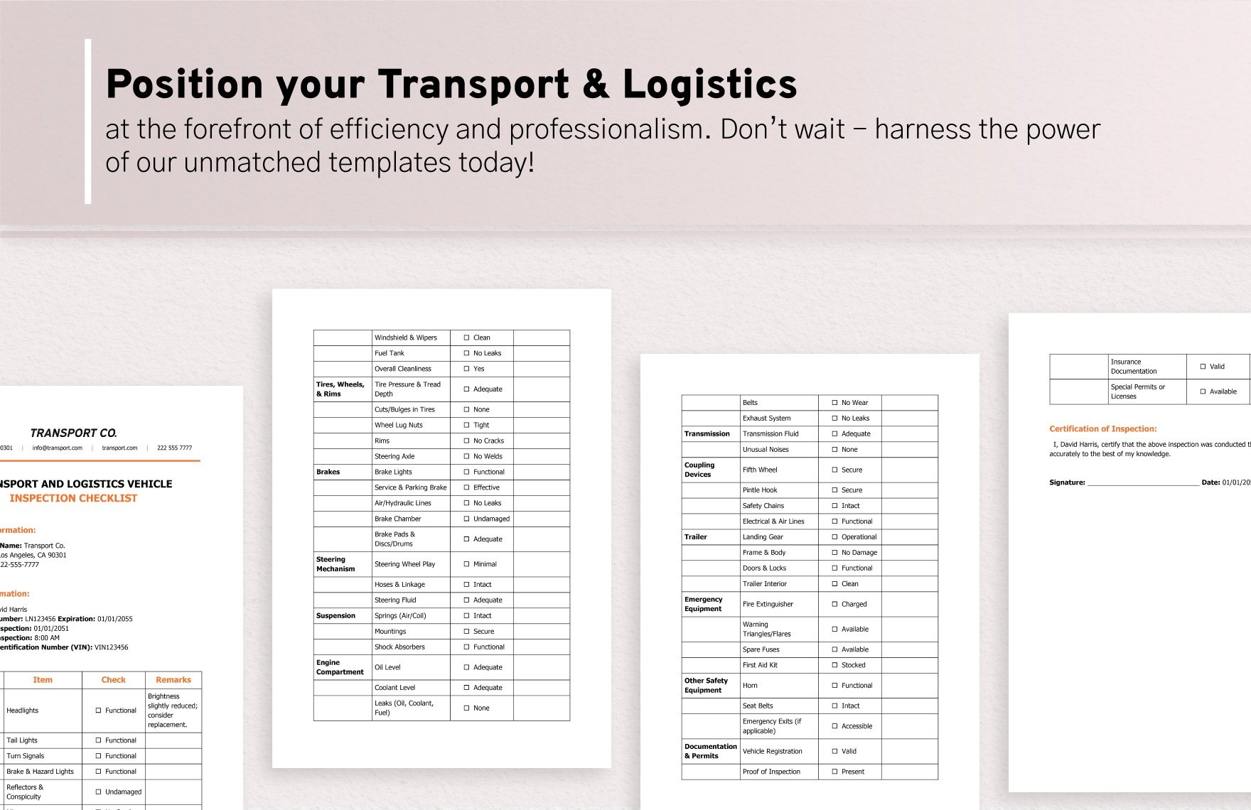 Transport and Logistics Vehicle Inspection Checklist Template