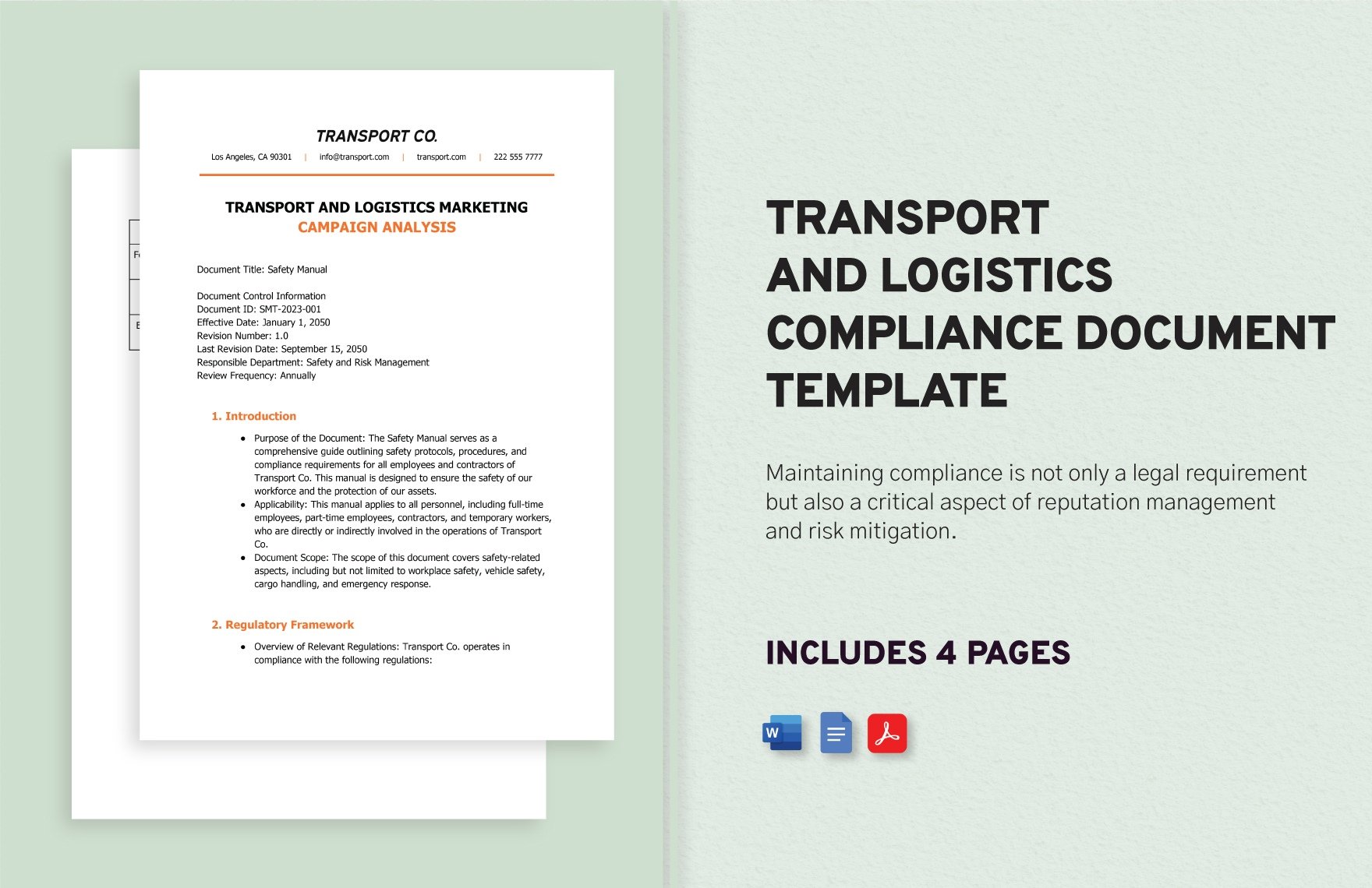 Transport and Logistics Compliance Document Template in Word, Google Docs, PDF