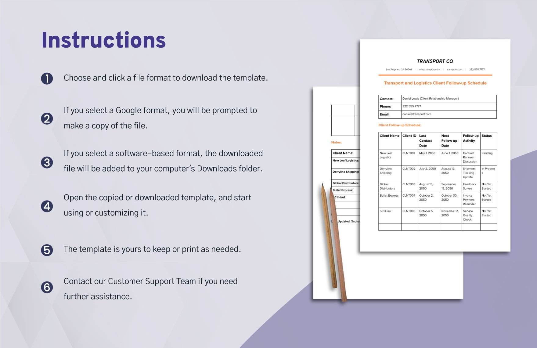 Transport and Logistics Client Follow-up Schedule Template