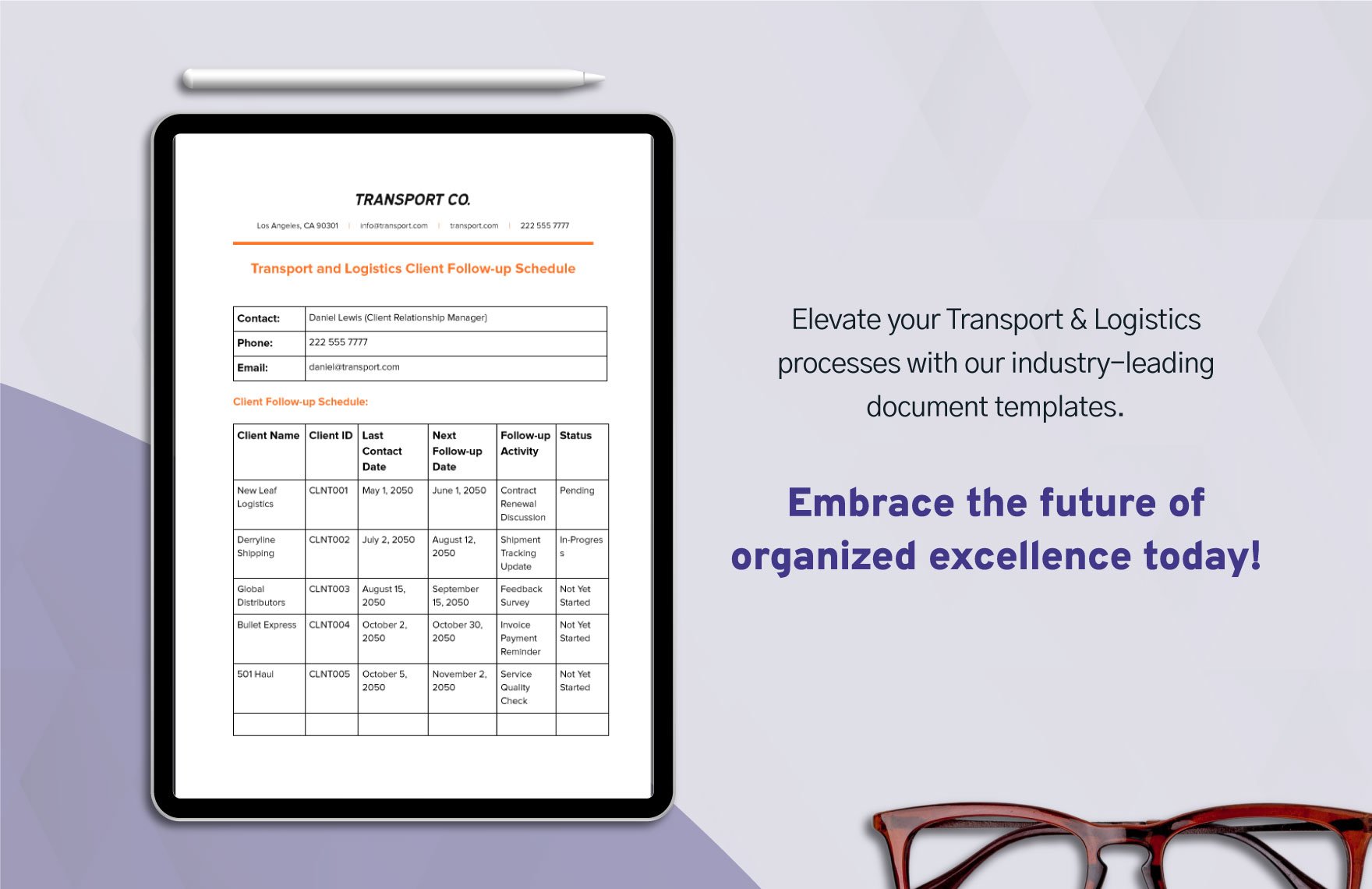Transport and Logistics Client Follow-up Schedule Template