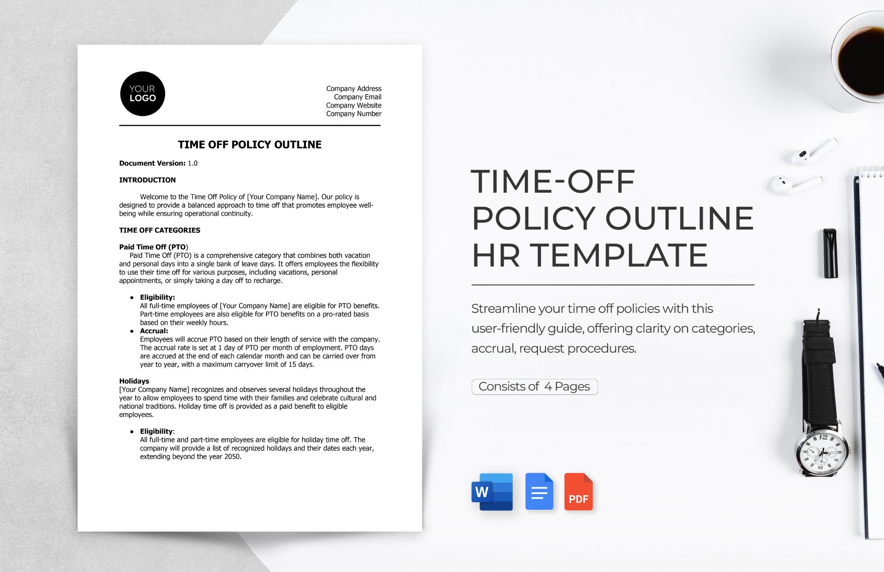 Time-Off Policy Outline HR Template in Word, Google Docs, PDF