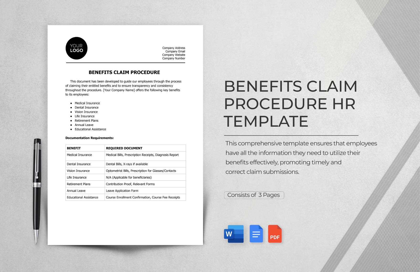 Benefits Claim Procedure HR Template in Word, Google Docs, PDF