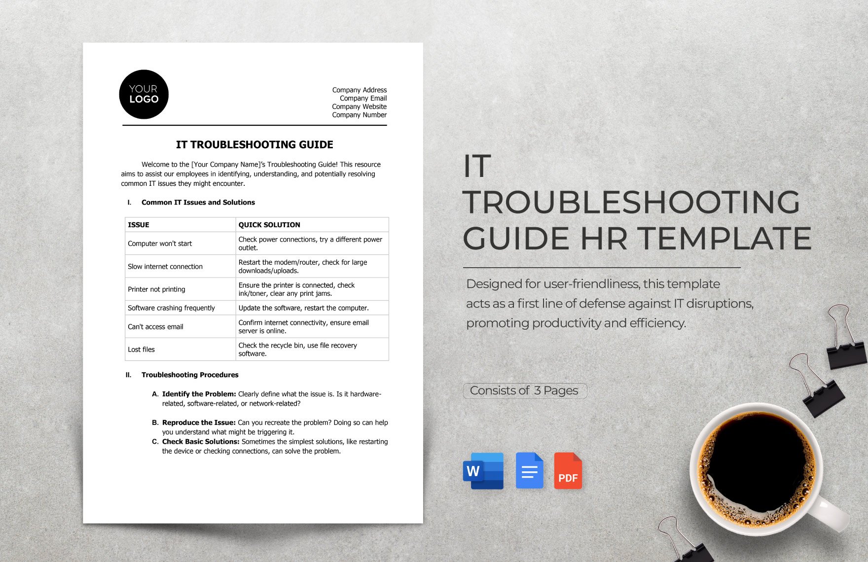 IT Troubleshooting Guide HR Template in Word, Google Docs, PDF