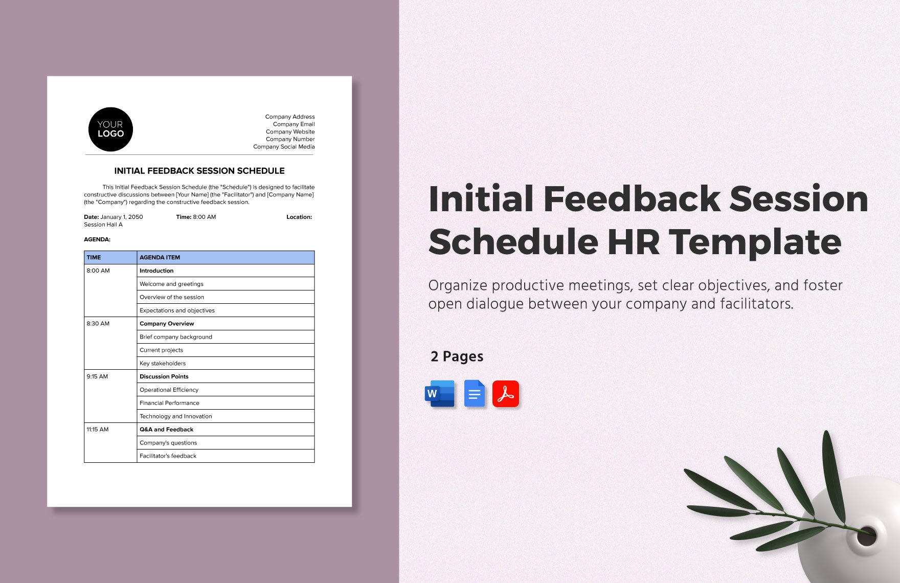 Initial Feedback Session Schedule HR Template