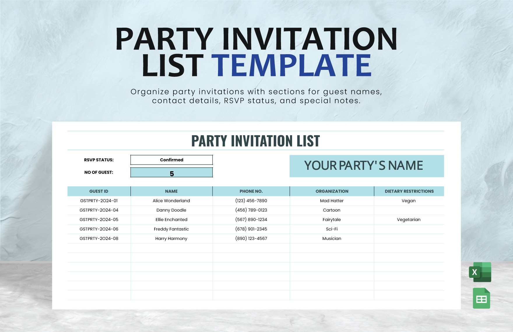 Party Invitation List Template in Excel, Google Sheets - Download | Template.net