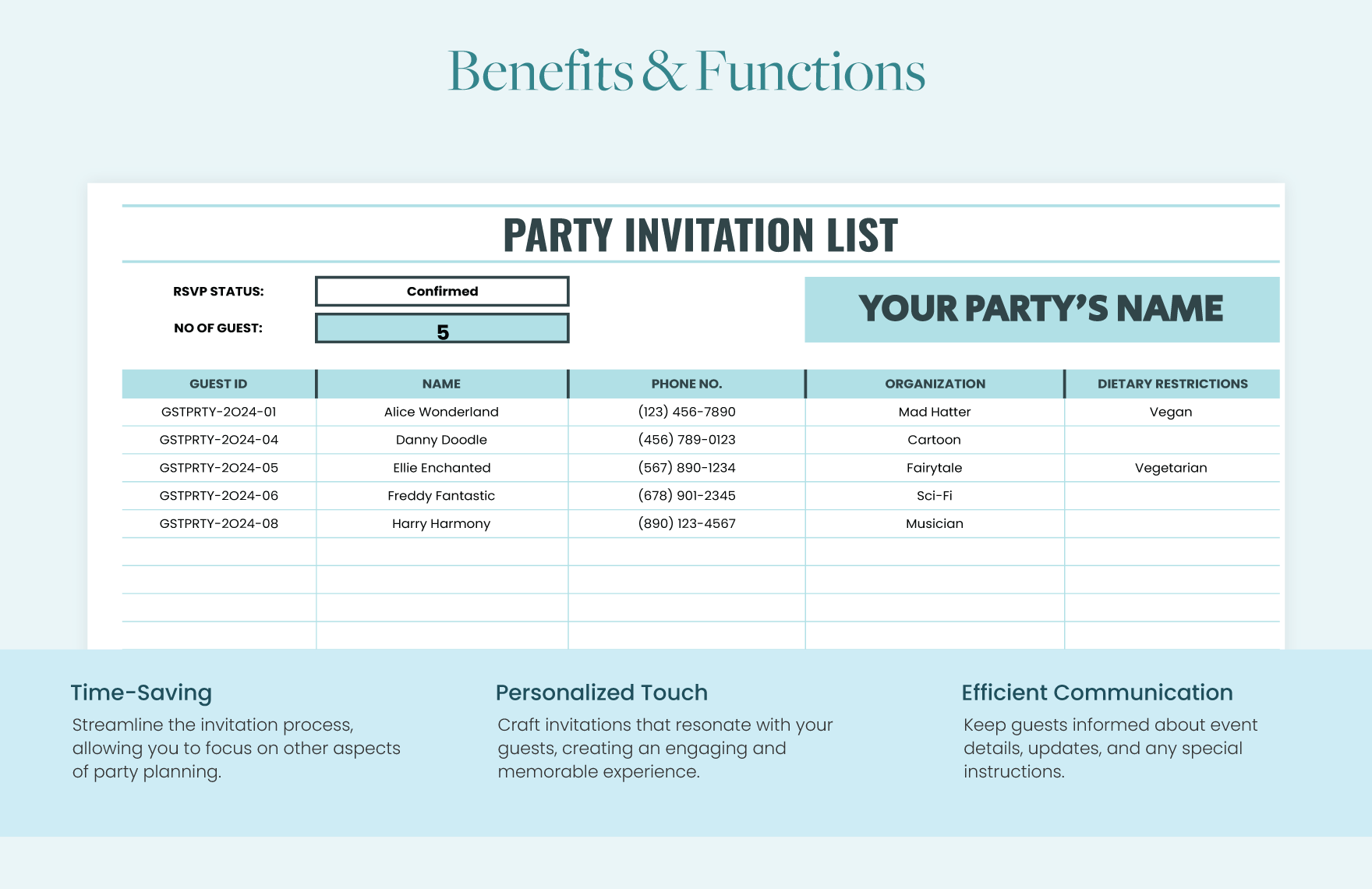 Party Invitation List Template
