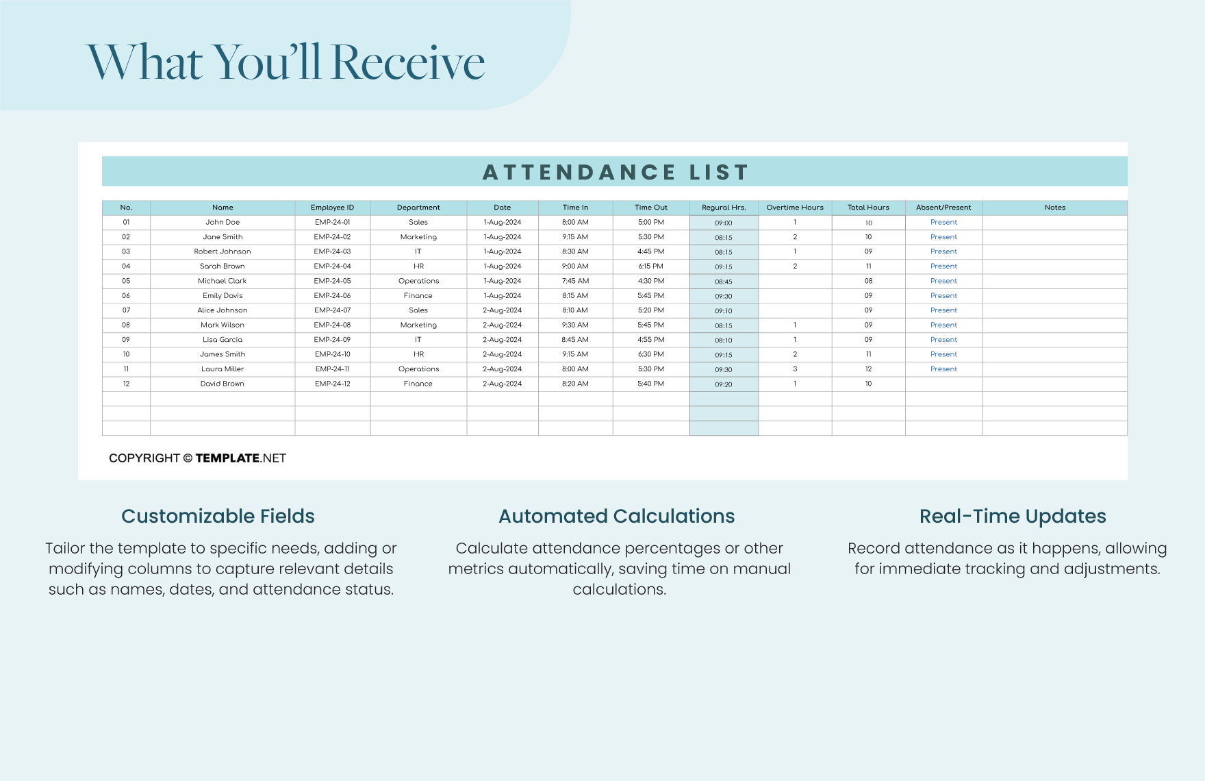 Free Attendance List Template - Download in Excel, Google Sheets ...