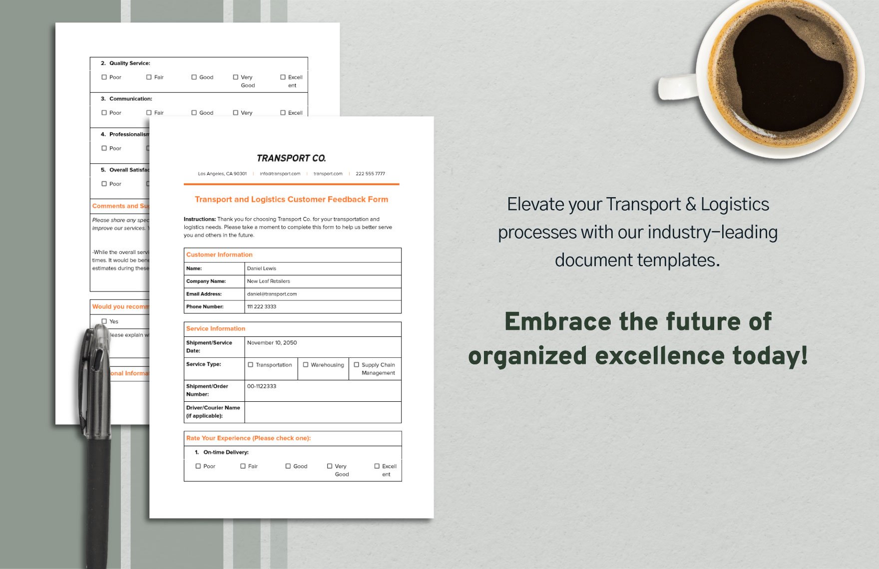 Transport and Logistics Customer Feedback Form Template