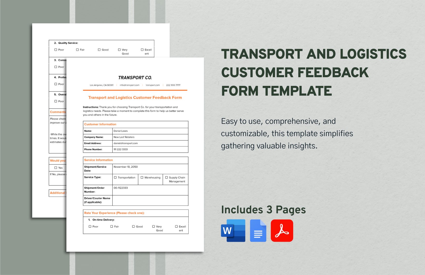 Transport and Logistics Customer Feedback Form Template