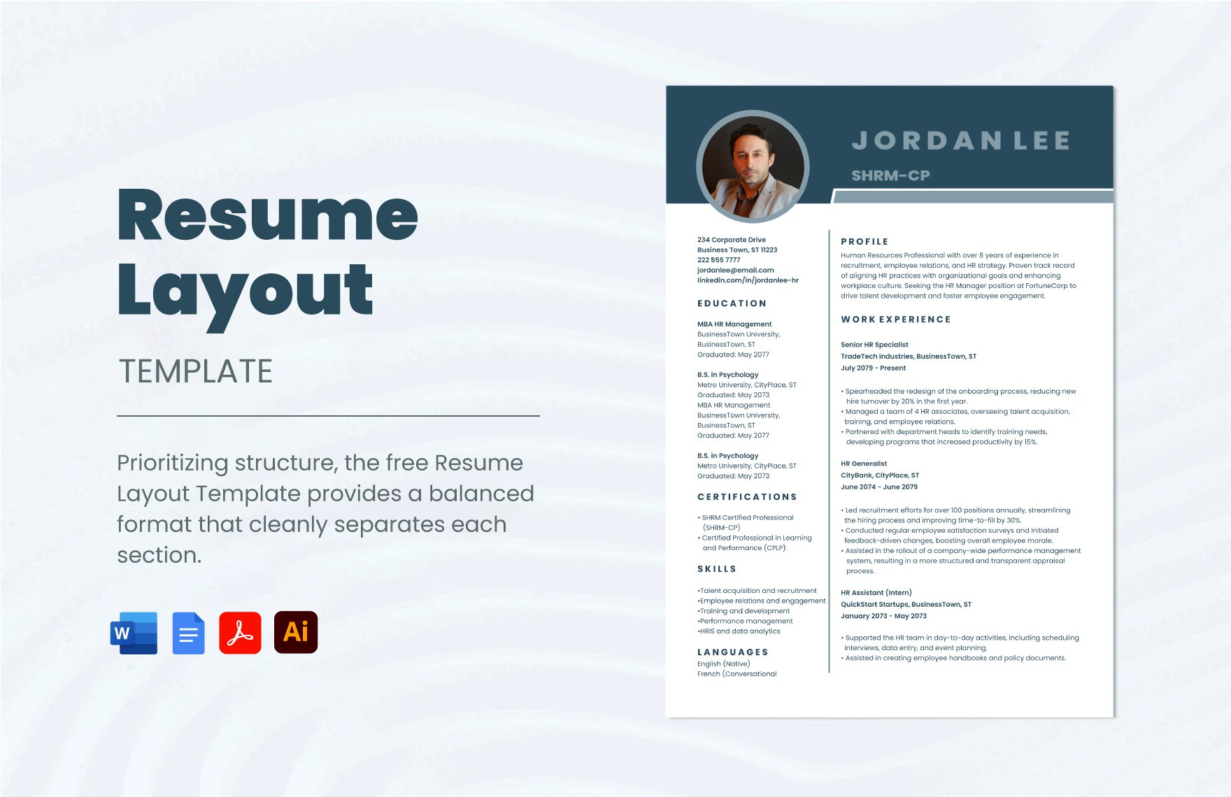 Free Resume Layout Template in Word, Google Docs, PDF, Illustrator