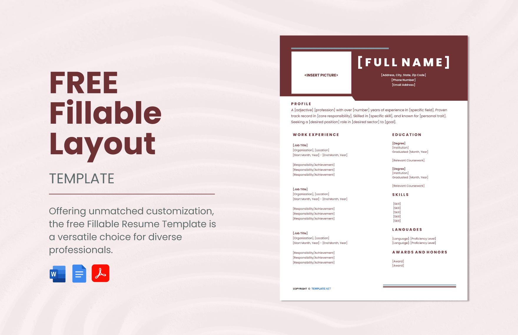 Free Fillable Resume Template Download In Word Google Docs PDF 