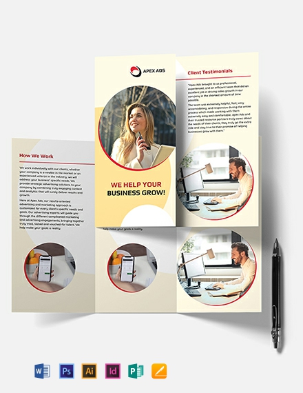 Advertising Consultant Tri-Fold Brochure Template - Illustrator, InDesign, Word, Apple Pages, PSD, Publisher