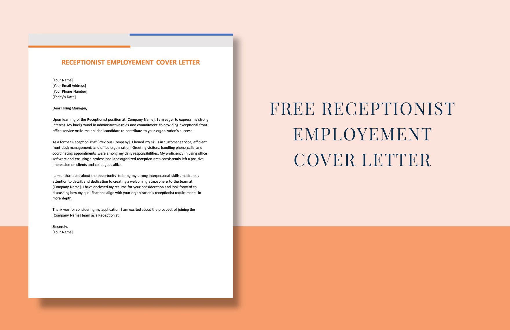 Receptionist Employment Cover Letter Template