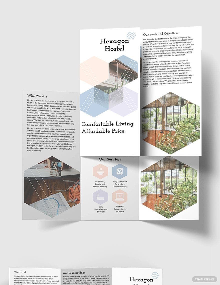 Hostel Tri Fold Brochure Template in Word, Illustrator, PSD, Apple Pages, Publisher, InDesign