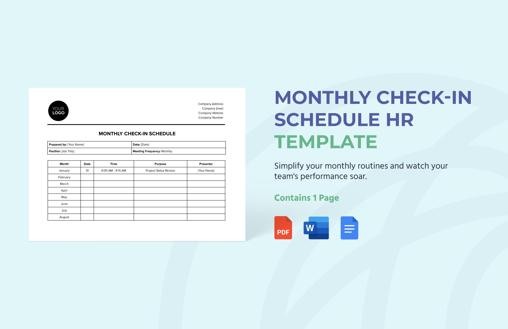 Monthly Check-in Schedule HR Template in Word, Google Docs, PDF