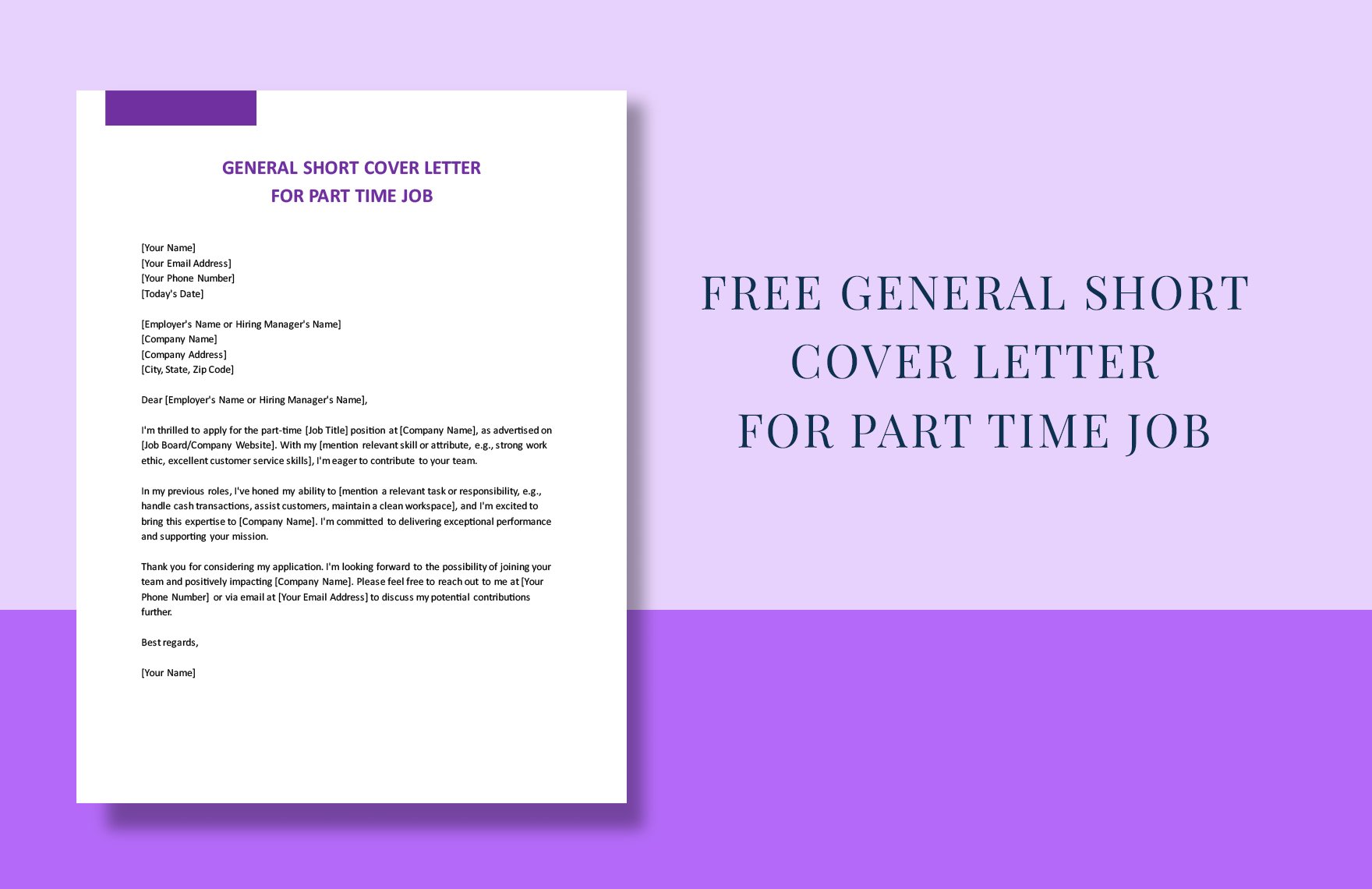 General Short Cover Letter for Part Time Job Template