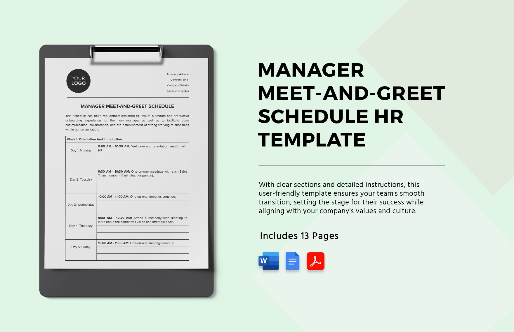 Manager Meet-and-Greet Schedule HR Template in Word, Google Docs, PDF
