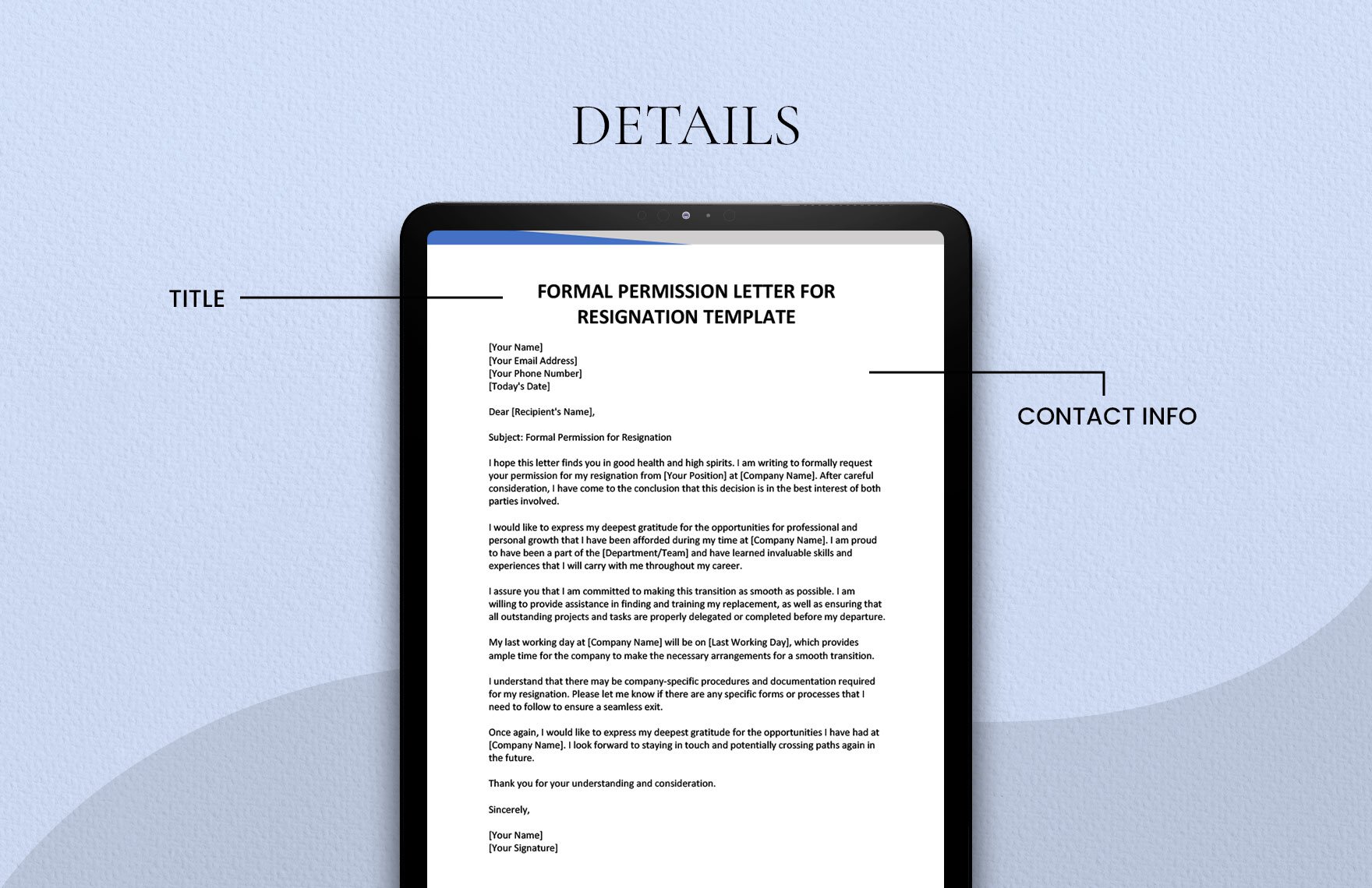 Formal Permission Letter for Resignation Template