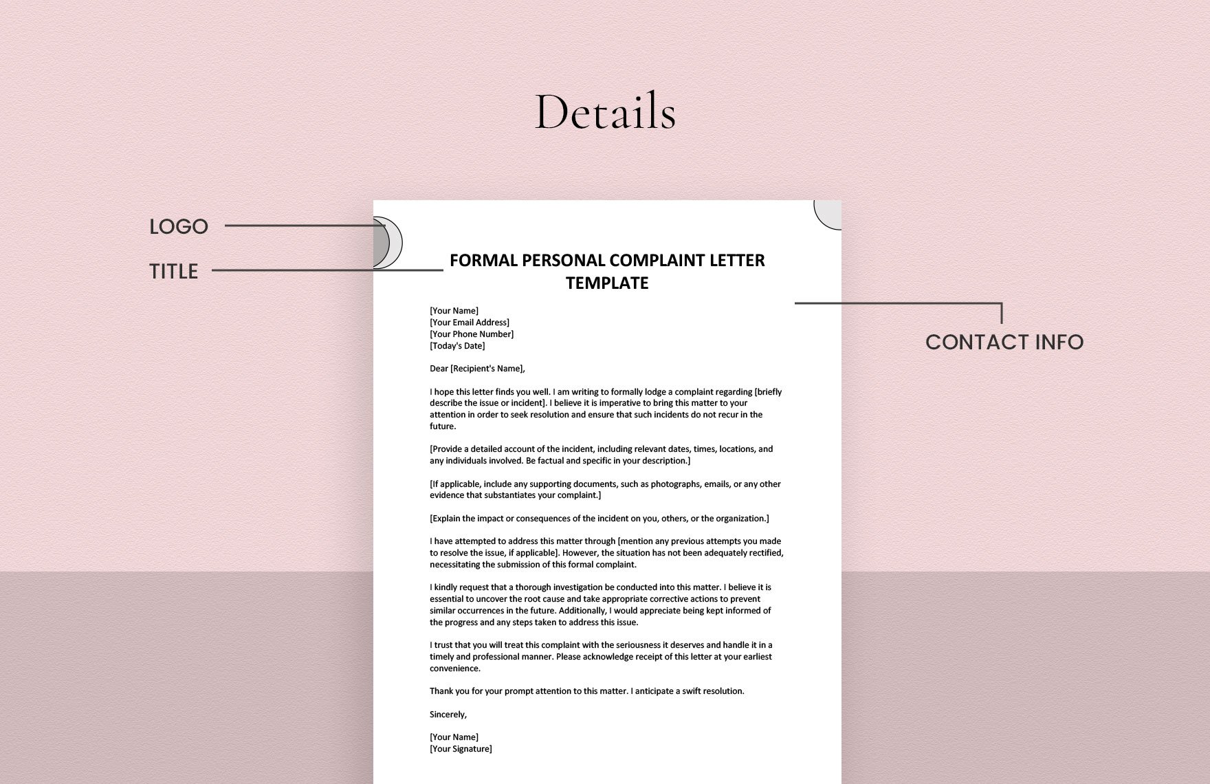 Formal Personal Complaint Letter Template