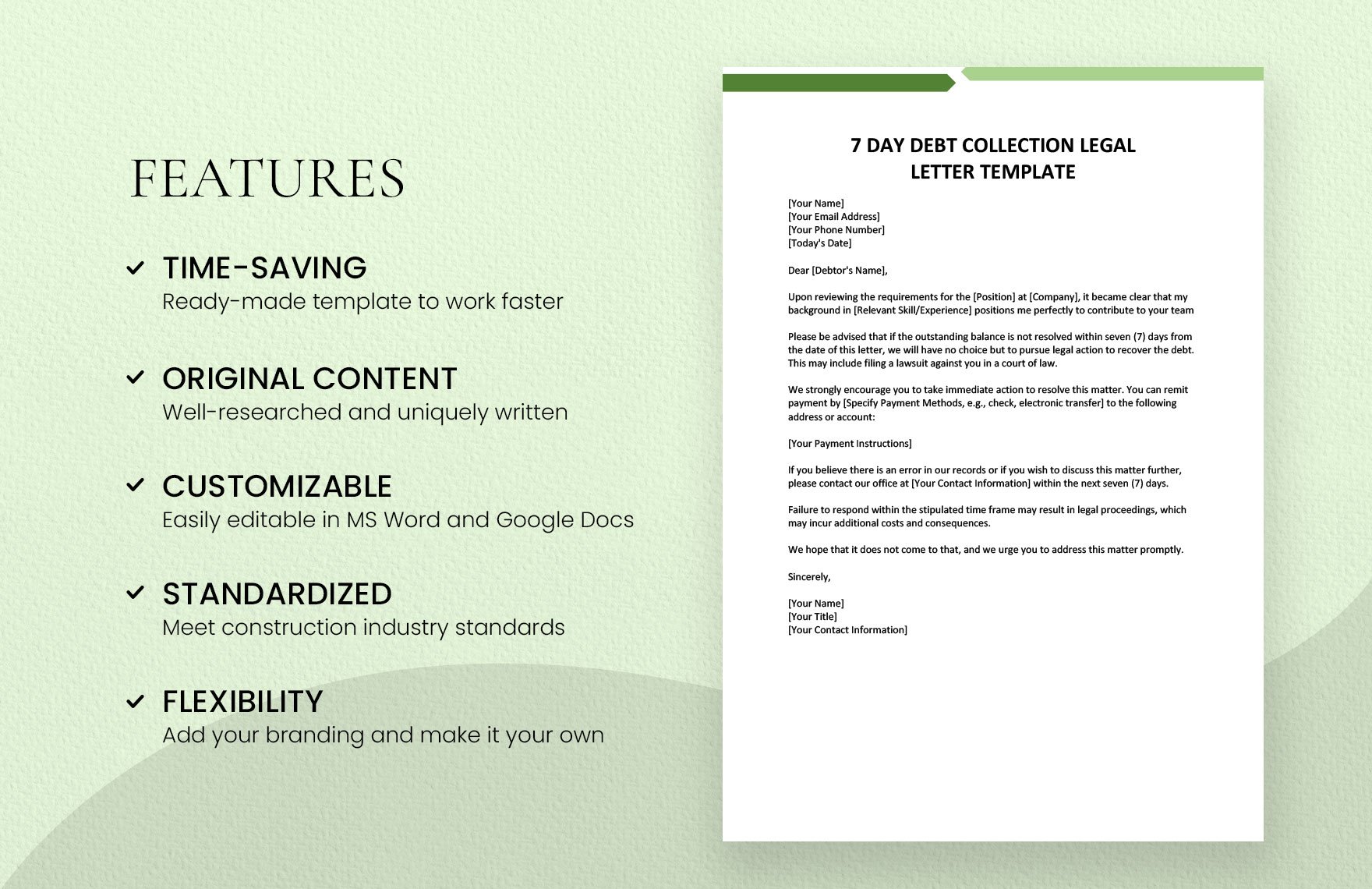 7 Day Debt Collection Legal Letter Template